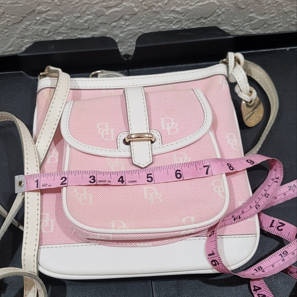 Dooney & Bourke Canvas Letter Carrier Pink & White Monogram Crossbody - Picture 8 of 13